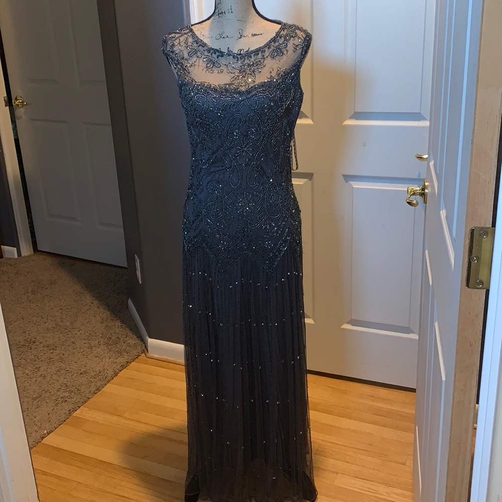 Dark blue beaded sleeveless dress